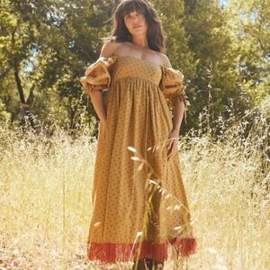 Eddy Jocelyn Puff Sleeve Fringe Dress in Honeycomb Rose Floral Medium NWT